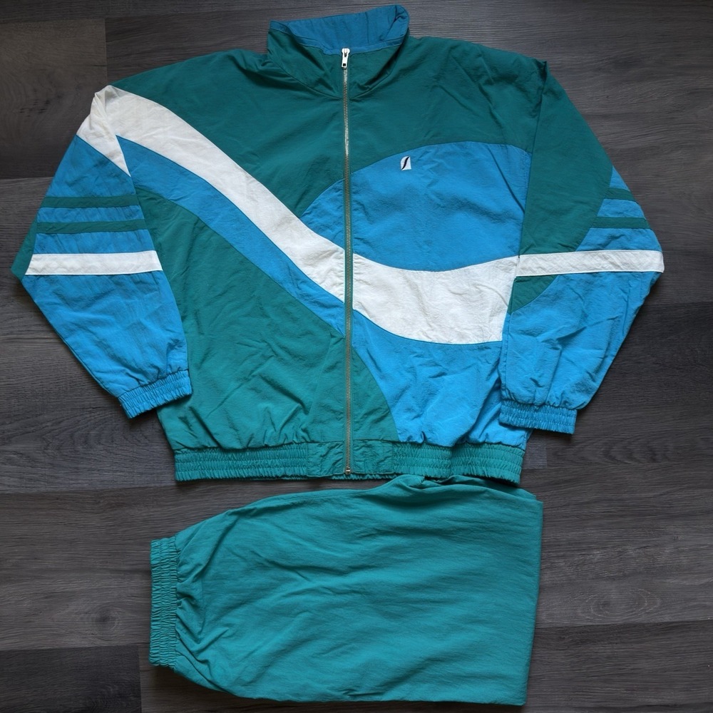 Vintage Lavon Nylon Tracksuit Windbreaker Jacket And Pants Size Large Retro Blue
